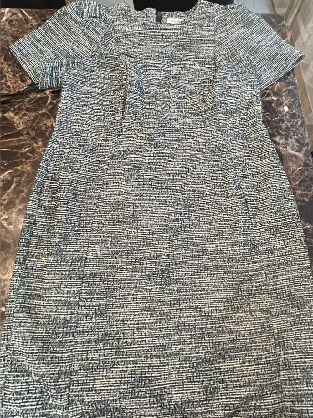 Calvin Klein green and White Textured Midi Shift Dress